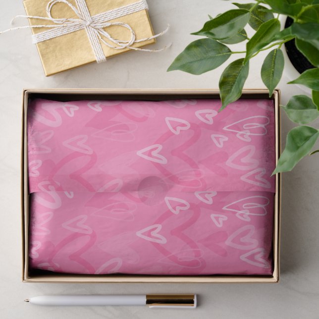 Seda Papel Tecido com Padrão de Corações Rosa Sonhador (Presente)