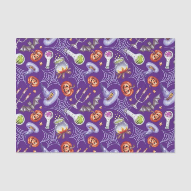 Seda Papel Tecido com Padrão de Elementos de Halloween  (Frente )