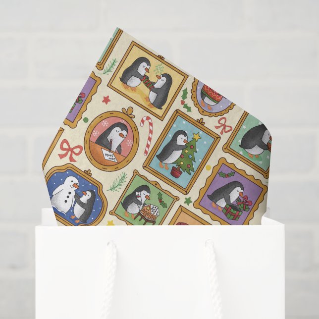 Seda Papel Tecido com Padrão de Natal de Pinguim Desenh (Sacola de presentes)