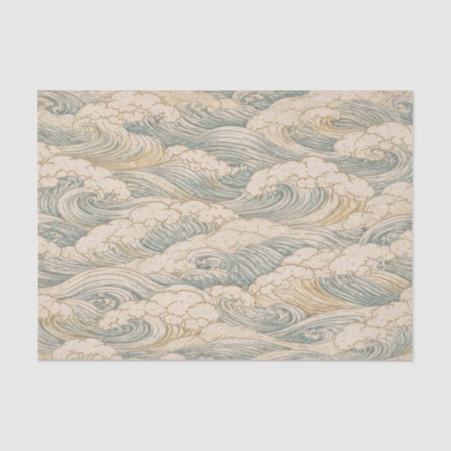 Seda Papel Tecido com Padrão de Onda Japonesa (Frente )