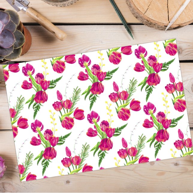 Seda Papel Tecido das Tulipas de Aquarela Rosa (Criador carregado)