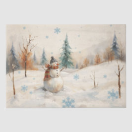 Seda Papel Tecido de Aguarela de Boneco de Neve