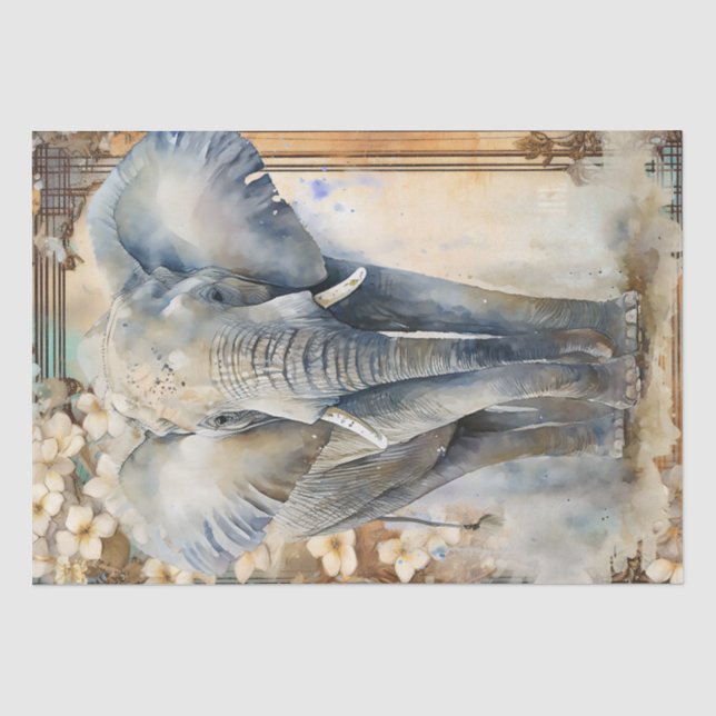 Seda Papel Tecido de Aquarela Elefante (Frente )