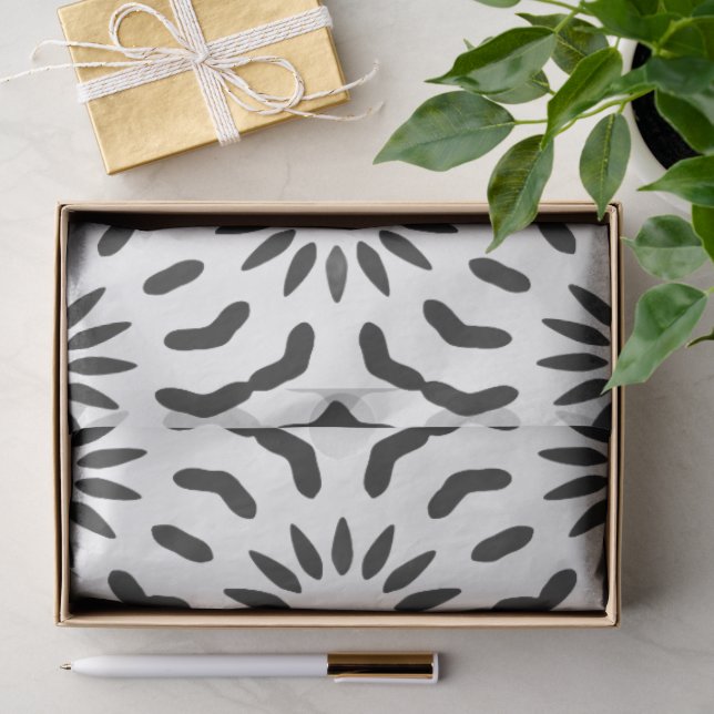 Seda Papel Tecido de Azulejo Mediterrâneo Branco e Pret (Presente)