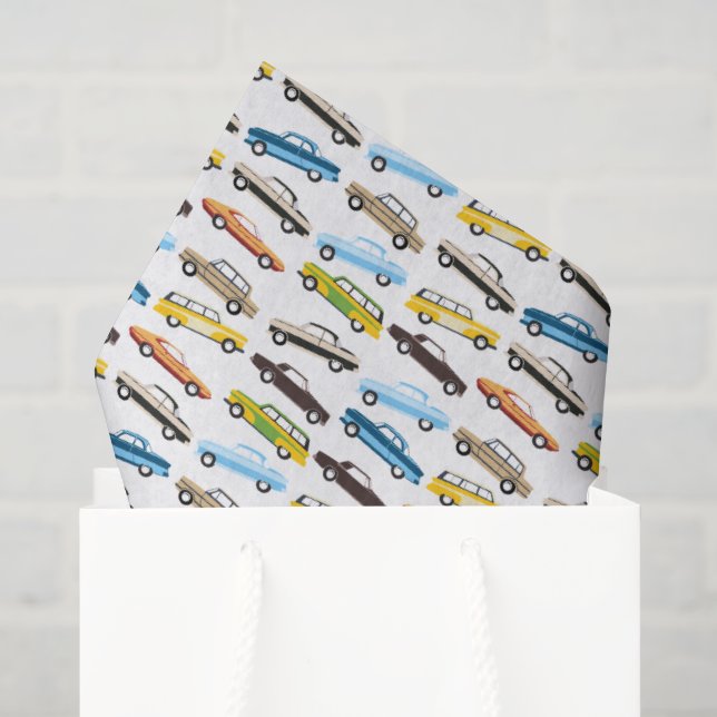 Seda Papel Tecido de Carros Antigos  (Sacola de presentes)