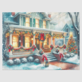 Seda Papel Tecido de Casa de Natal Antigo