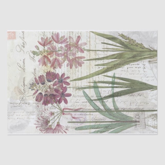 Seda Papel Tecido de Colagem Botânica Vintage (Frente )