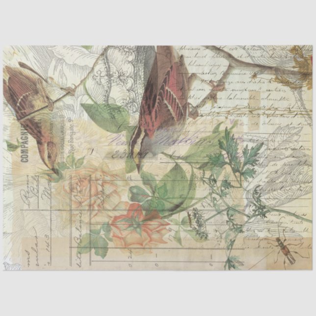 Seda Papel Tecido de Colagem de Natureza Vintage (Frente )