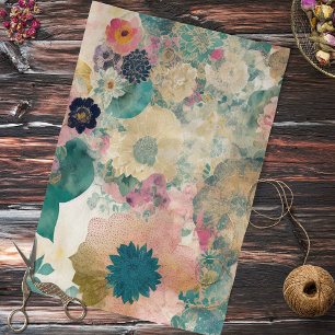 Seda Papel Tecido de Colagem Floral abstrato