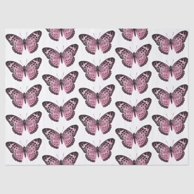 Seda Papel Tecido de Decodificação de Borboletas Rosa e (Frente )