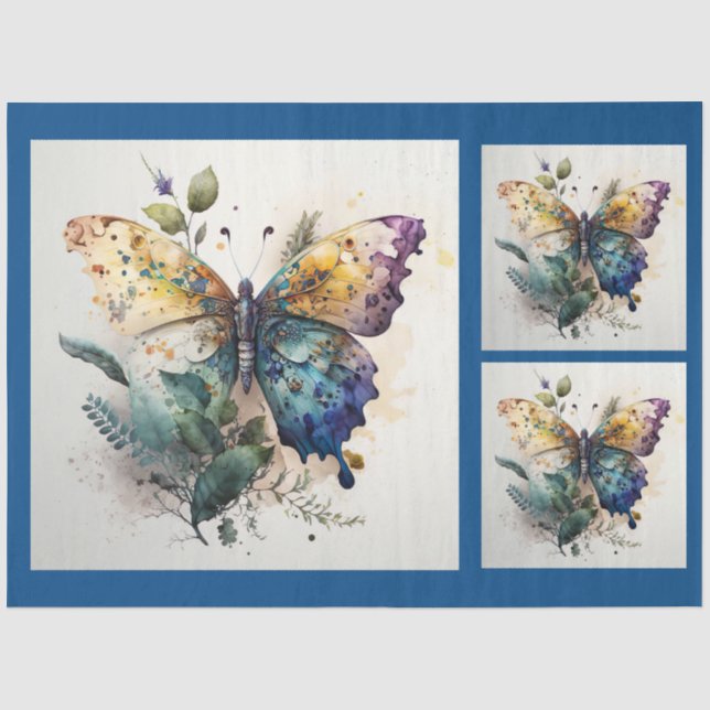 Seda Papel Tecido de Decoupage com Aquarela de Borbolet (Frente )