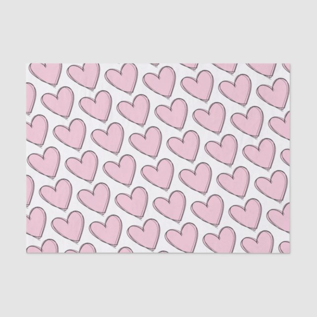 Seda Papel Tecido de Decoupage - Corações Rosa (Frente )