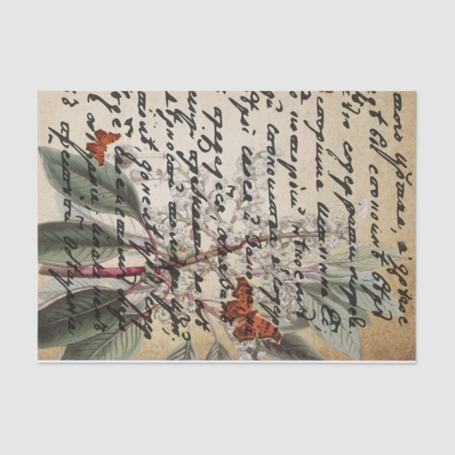 Seda Papel Tecido de Decoupage da Borboleta de Texto Es (Frente )