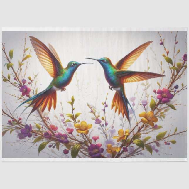 Seda Papel Tecido de Decoupage da Fauna Floral Hummingb (Frente )