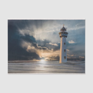 Seda Papel Tecido de Decoupage da Manhã do Oceano Farol