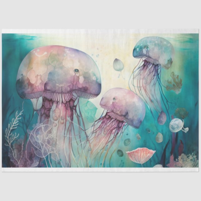 Seda Papel Tecido de Decoupage de Aquarelas de Peixe (Frente )