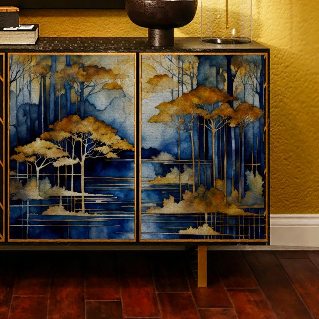 Seda Papel Tecido de Decoupage de Árvores Douradas do L (Criador carregado)