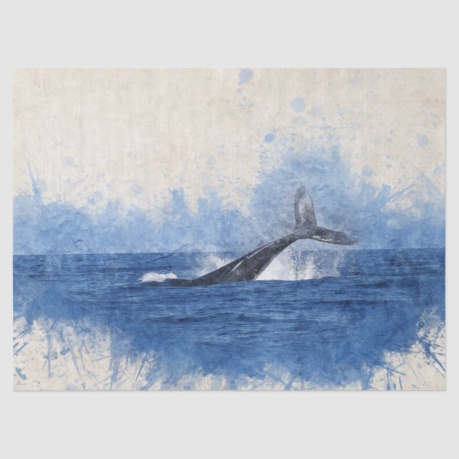 Seda Papel Tecido de Decoupage de Baleia Azul-Cura (Frente )
