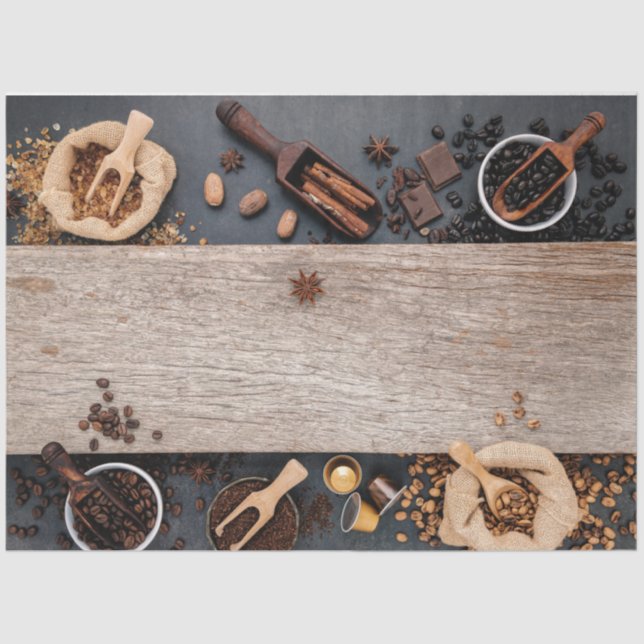 Seda Papel Tecido de Decoupage de Café e Madeira (Frente )