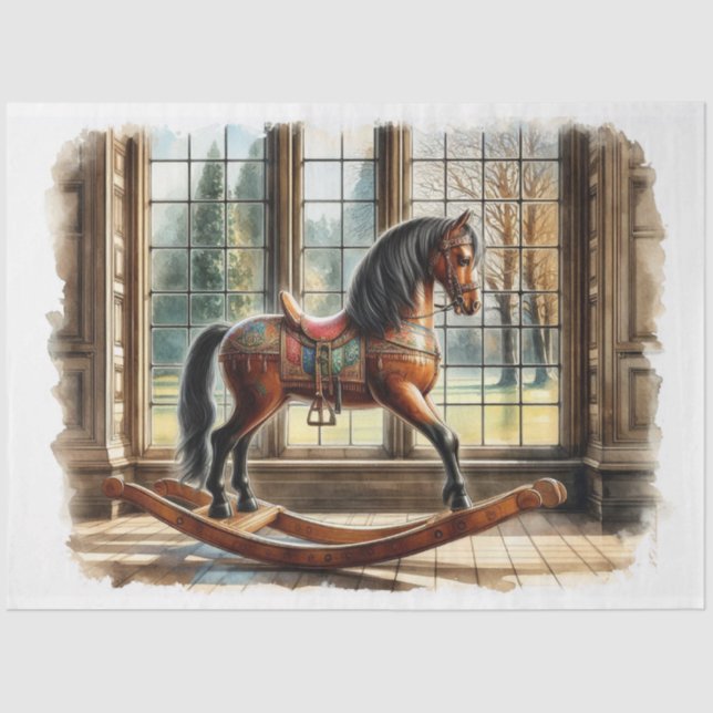 Seda Papel Tecido de Decoupage de Cavalos Fogueiros (Frente )