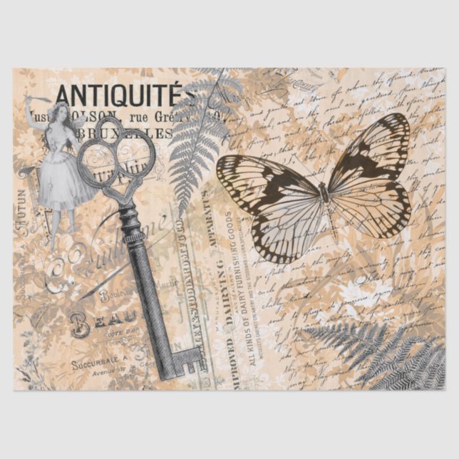 Seda Papel Tecido de Decoupage de Chave de Borda (Frente )