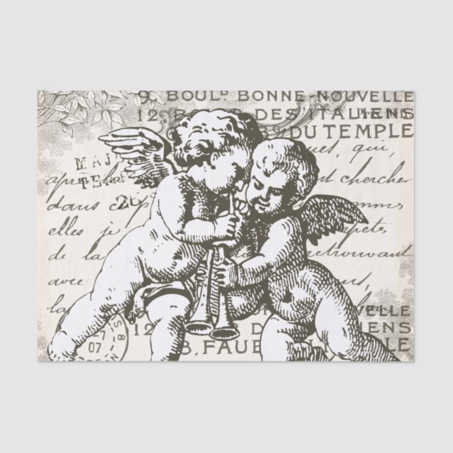 Seda Papel Tecido de Decoupage de Cherub - Vintage Fran (Frente )
