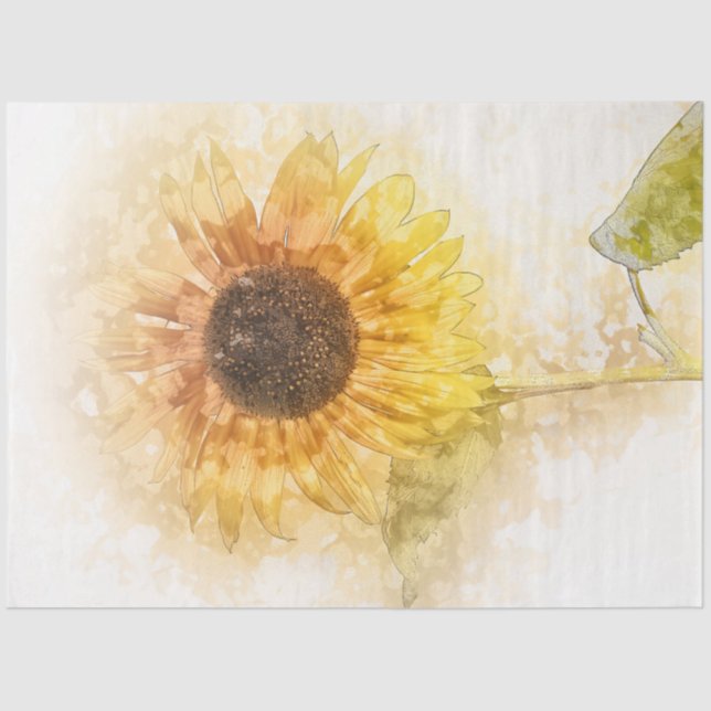 Seda Papel Tecido de Decoupage de Cores de Água Sunflor (Frente )