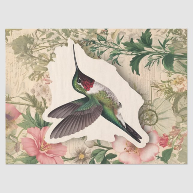 Seda Papel Tecido de Decoupage de Hummingbird Vintage (Frente )
