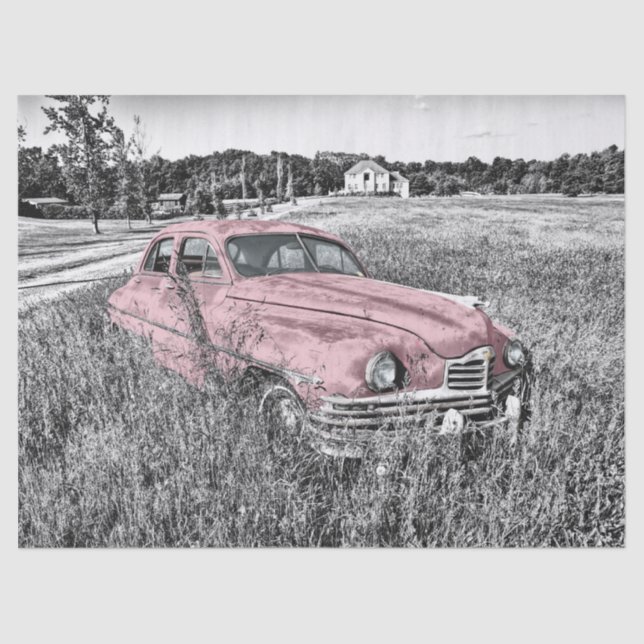 Seda Papel Tecido de Decoupage do Carro Clássico Rosa (Frente )