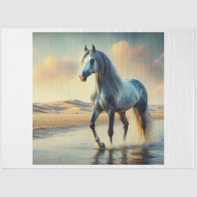 Seda Papel Tecido de Decoupage do Cavalo da cinza (Frente )