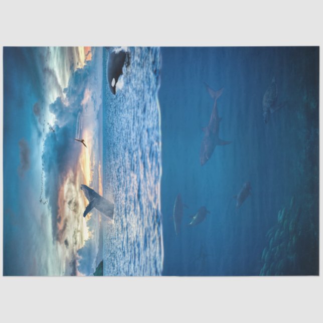 Seda Papel Tecido de Decoupage do Oceano Atlântico Golf (Frente )