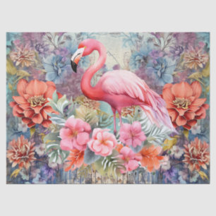 Seda Papel Tecido de Decoupage Flamingo Floral Boho Chi