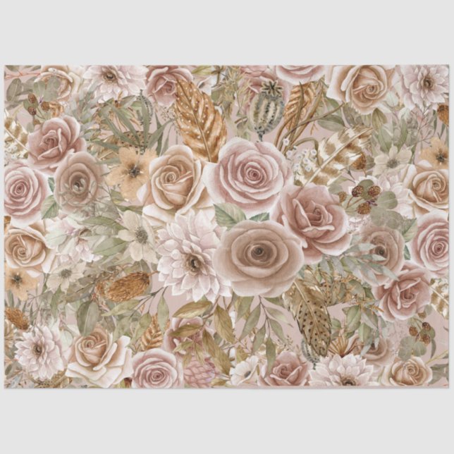 Seda Papel Tecido de Decoupage Floral de Boho Russo (Frente )
