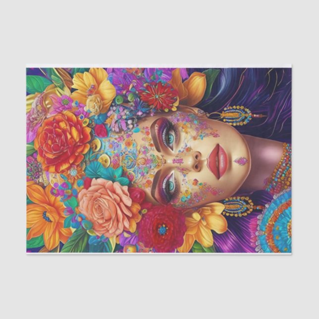 Seda Papel Tecido de Decoupage Floral Moderno (Frente )