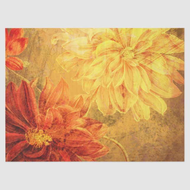 Seda Papel Tecido de Decoupage Laranja Grunge Floral (Frente )