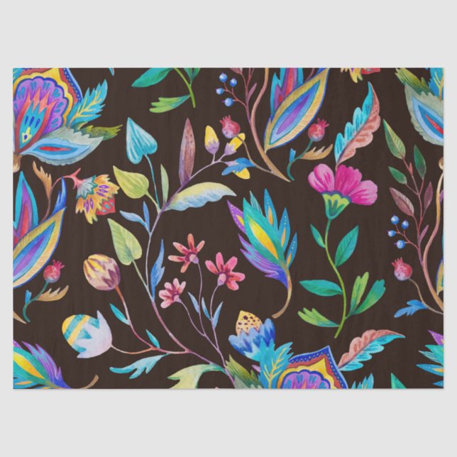 Seda Papel Tecido de Desentupimento das Flores Escuras  (Frente )