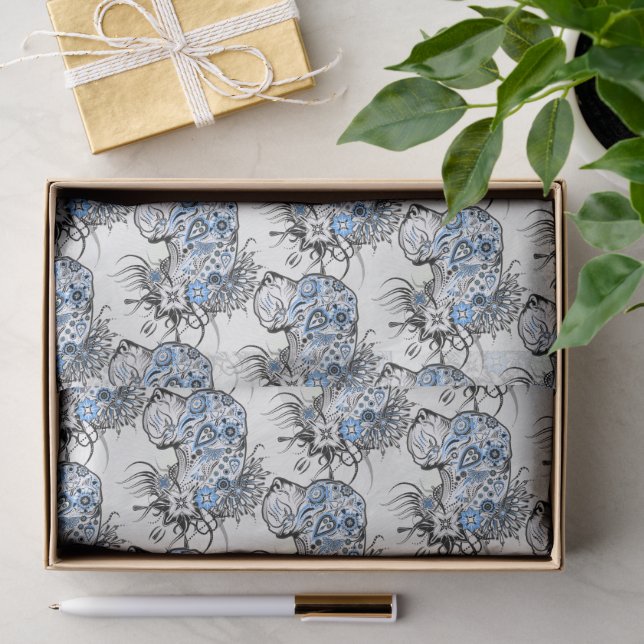 Seda Papel Tecido de Dogue Alemão Azul e Preto (Presente)