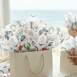 Seda Papel Tecido de Estampa Costeira Seaside Soirée