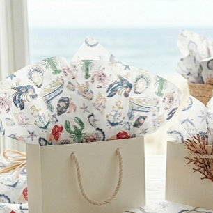 Seda Papel Tecido de Estampa Costeira Seaside Soirée