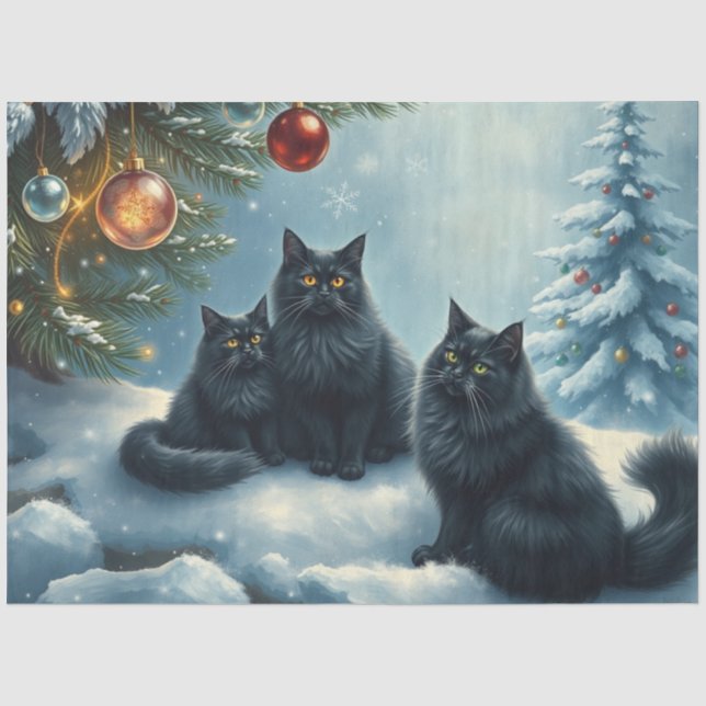 Seda Papel Tecido de Gatos de Natal Fofo (Frente )