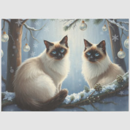 Seda Papel Tecido de Gatos de Natal Siameses