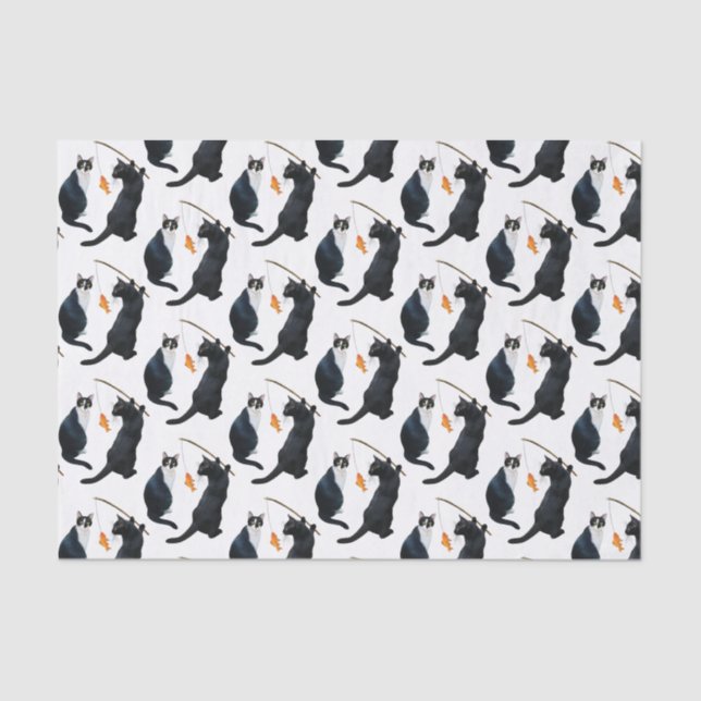 Seda Papel Tecido De Gatos De Pesca (Frente )