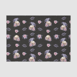 Seda Papel Tecido de Halloween Rosas Escuras Caveiras d