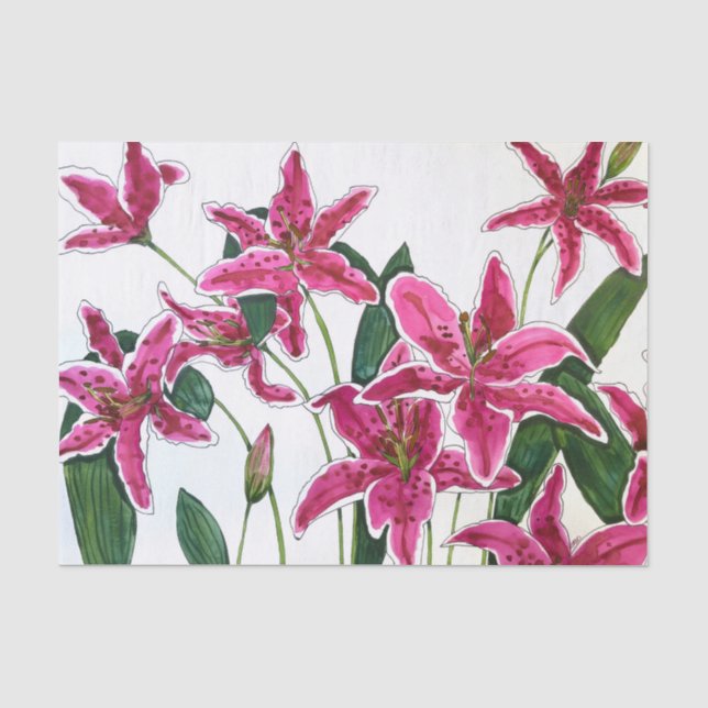Seda Papel Tecido de Lírios Rosa Elegantes (Frente )