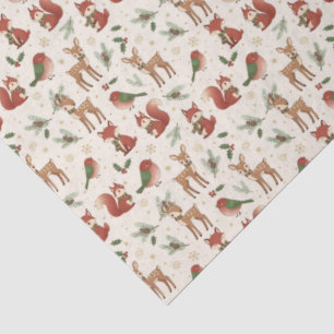Seda Papel Tecido de Natal com Animais da Floresta Mode