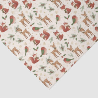 Seda Papel Tecido de Natal com Animais da Floresta Mode