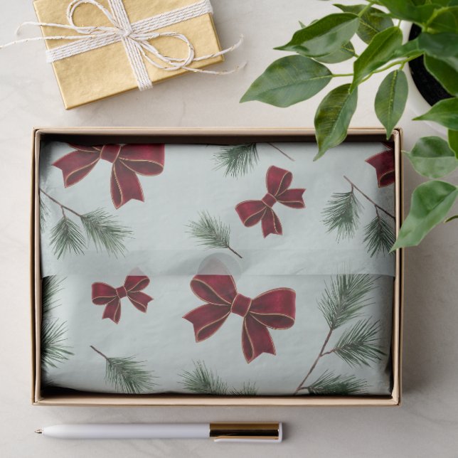 Seda Papel Tecido de Natal com Laço Vermelho Elegante (Presente)