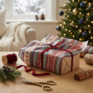 Seda Papel Tecido de Natal Fair Isle Nórdico Quente