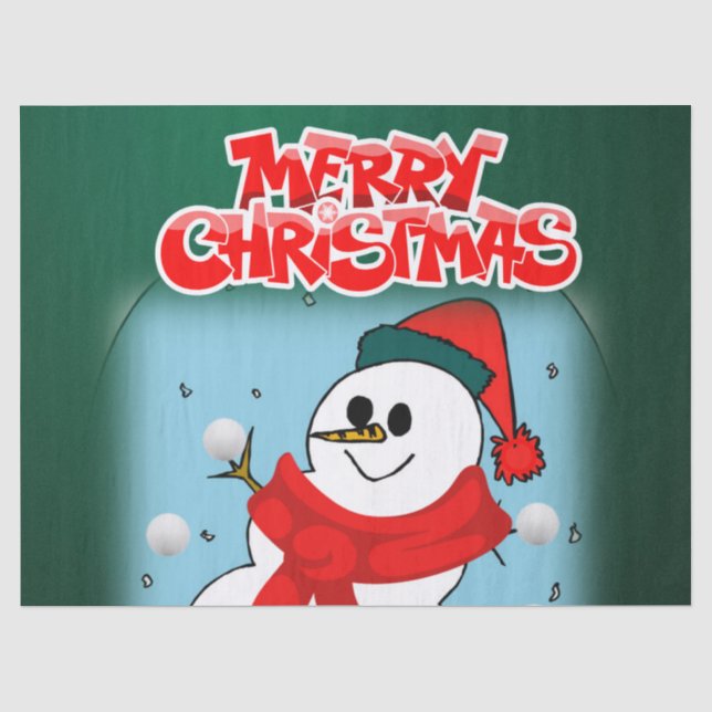 Seda Papel Tecido de Natal, Feliz Natal, Snowman (Frente )