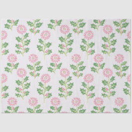 Seda Papel Tecido de Natal Pink Daisy e Holly Branco